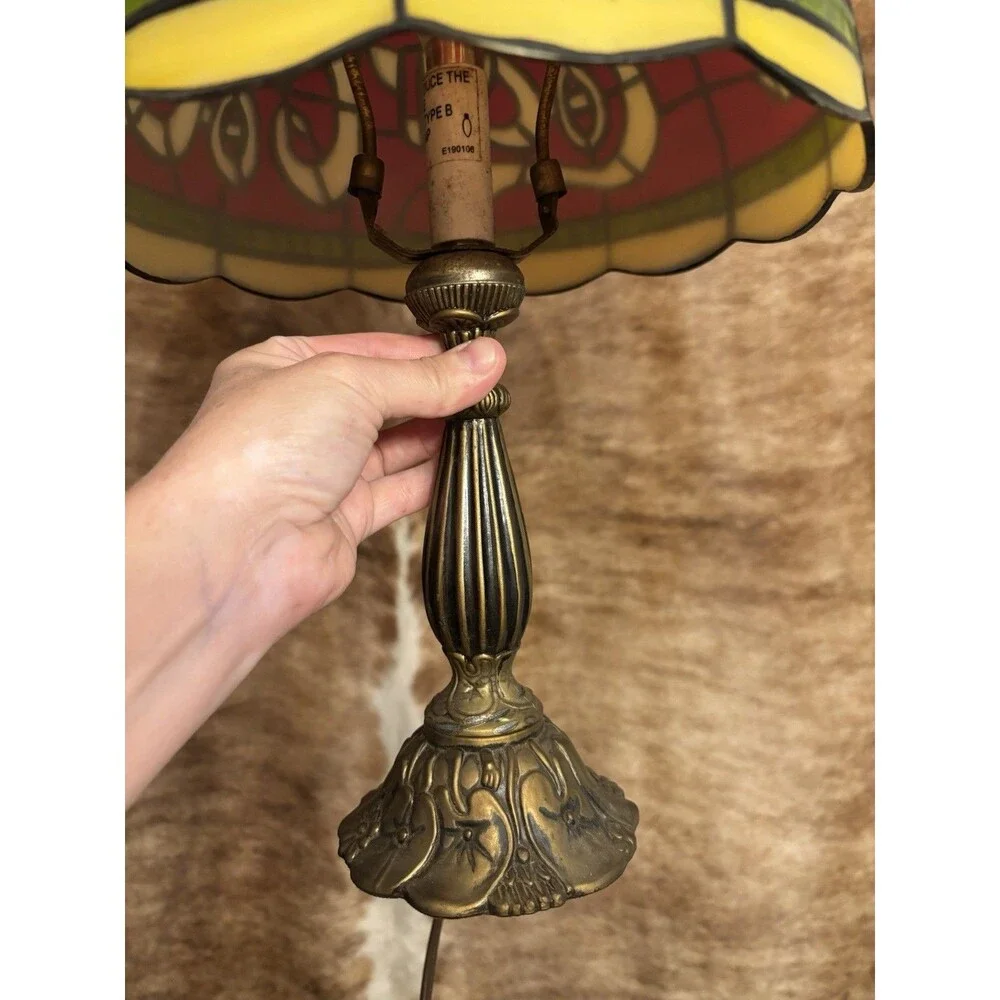 Coca-Cola Tiffany Style Stained Table Lamp – Plastic Shade, Metal Base – Vintage